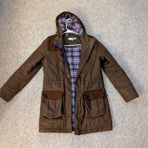Boden Brown Hooded Jacket with Plaid Lining size 6